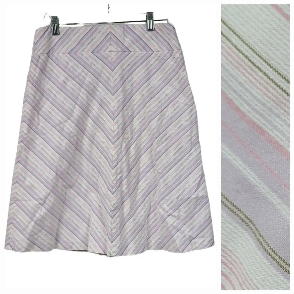 Banana Republic Chevron A-Line Skirt Size 6 White Purple Striped Knee Length